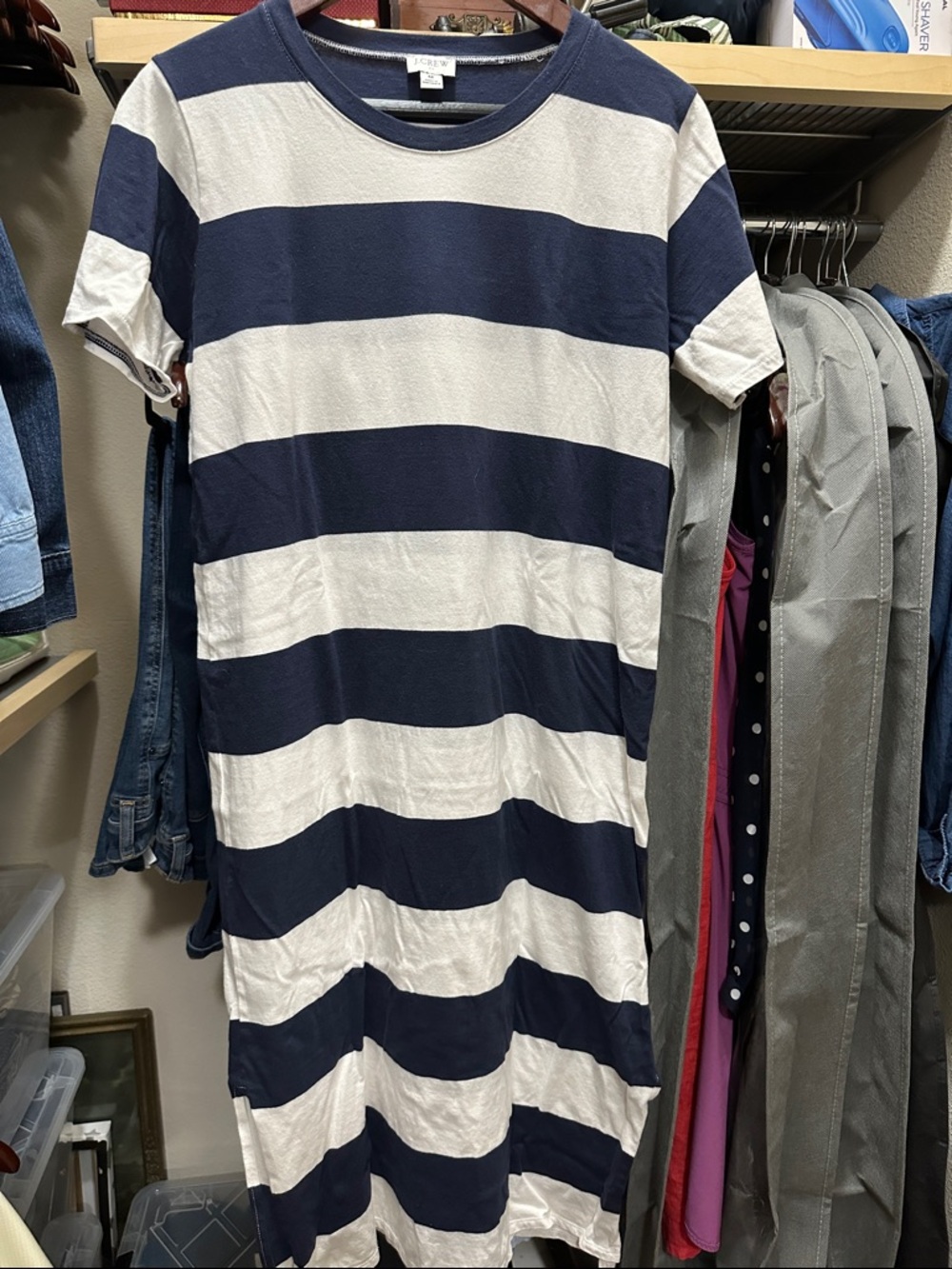 J. Crew Navy and White Wide-Striped Tee Dress